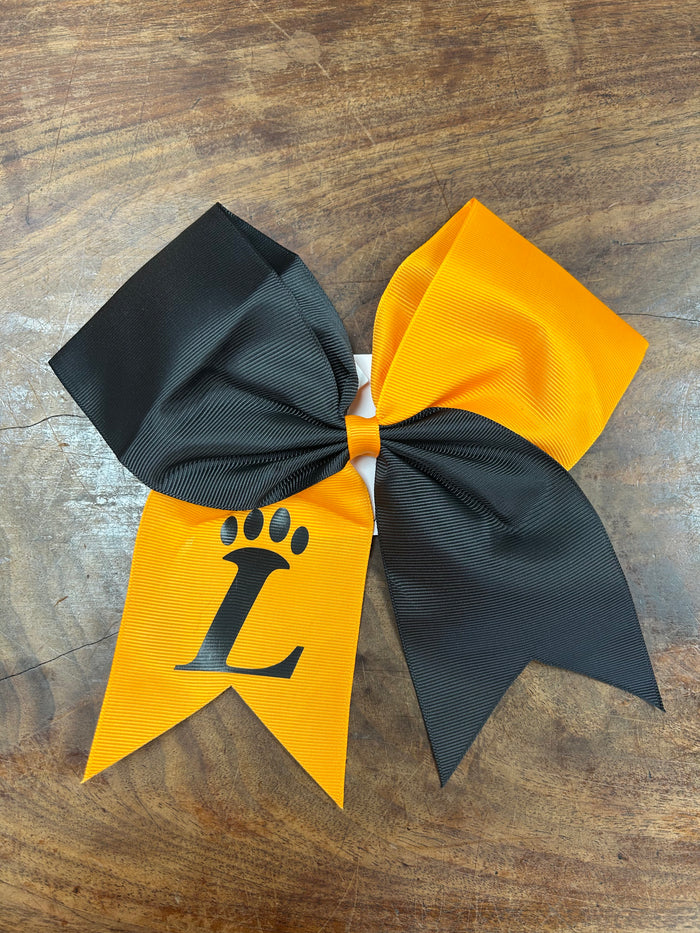 Loveland Paw Printed Grosgrain Hair Bow-Black/Orange with Black L Paw-Lemons and Limes Boutique
