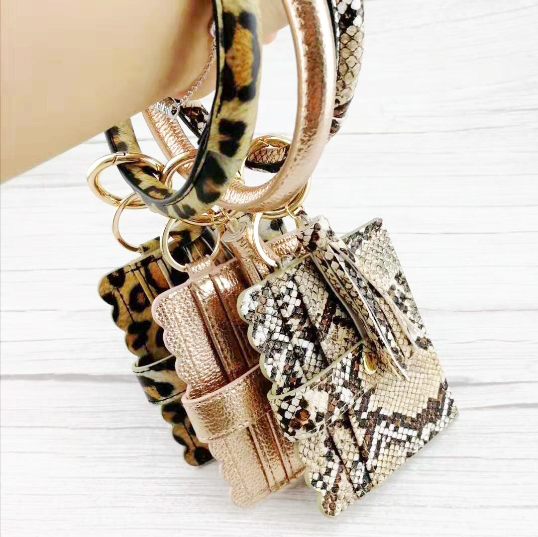 Bridgette Hands Free Bangle Keychain with Card Wallet-White Buffalo Plaid-Keychain-Lemons and Limes Boutique