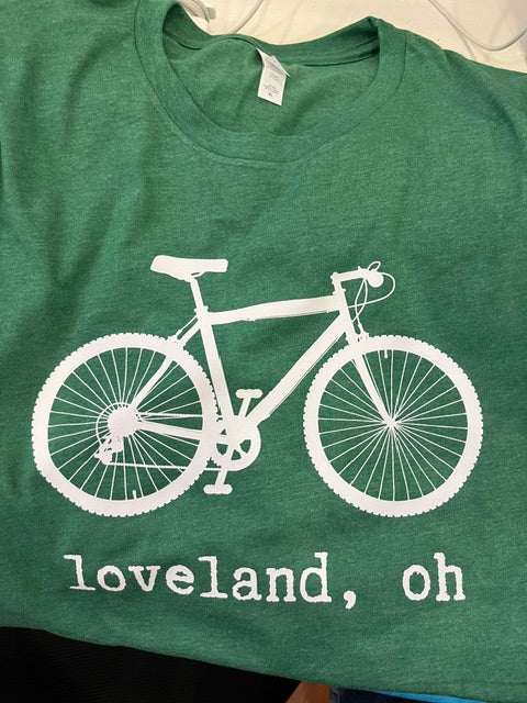 Vintage Loveland Bike t-Shirt on Heather Grass Green