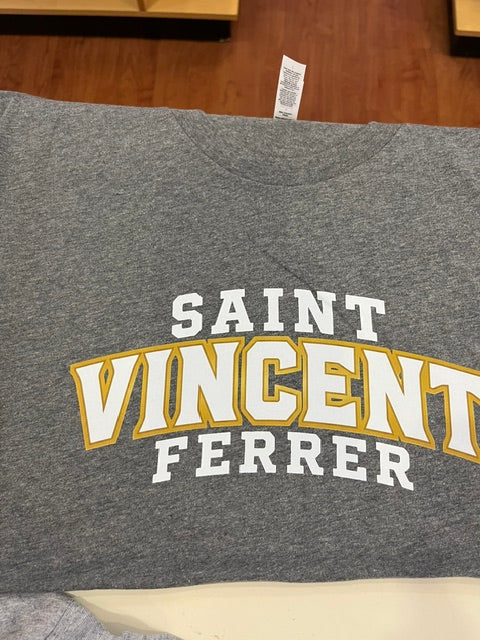 Saint Vincent Ferrer Two Color on Deep Heather Tee (Adult, Youth & Toddler)