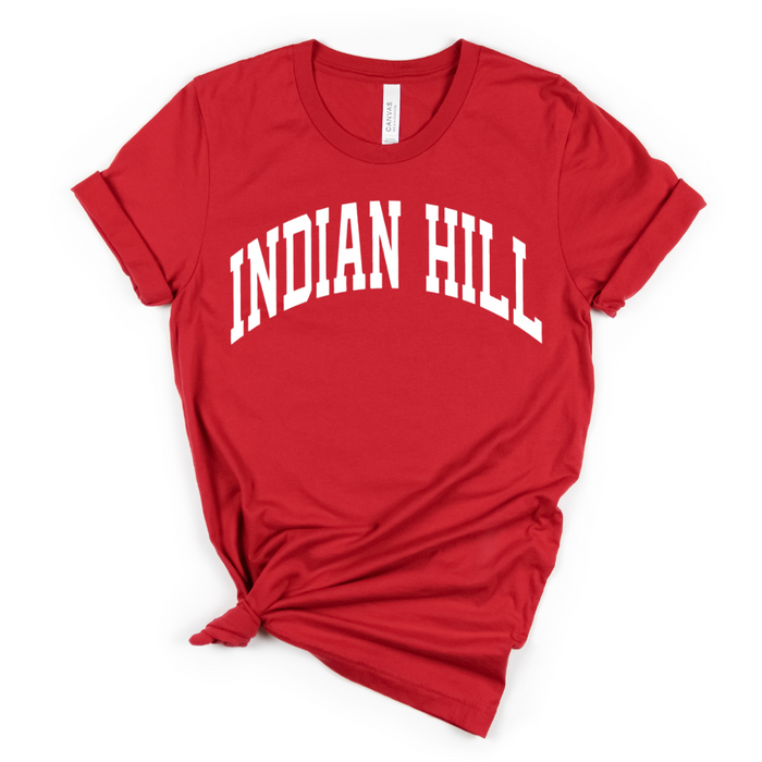 Indian Hill Curved T-shirt on Red--Lemons and Limes Boutique