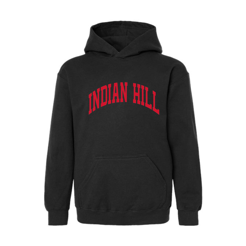 Curved Red Indian Hill on Black Hoodie