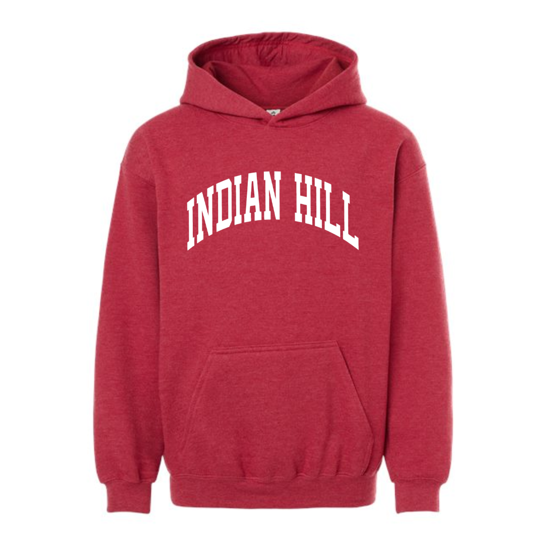 Curved Indian Hill Hoodie on Heather Red