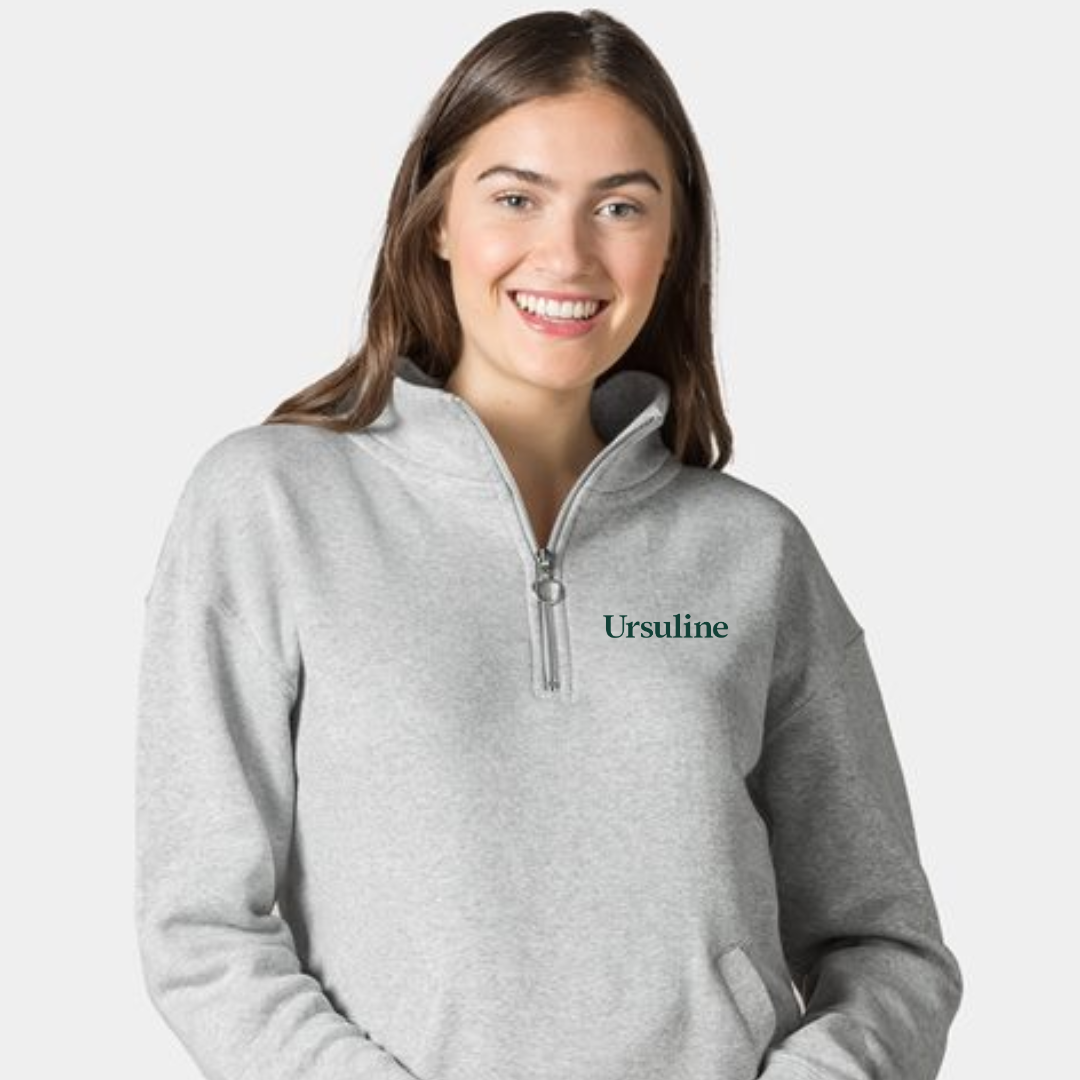 Ursuline Women's Cloud Fleece Quarter-Zip Sweatshirt- Heather Grey-Lemons and Limes Boutique