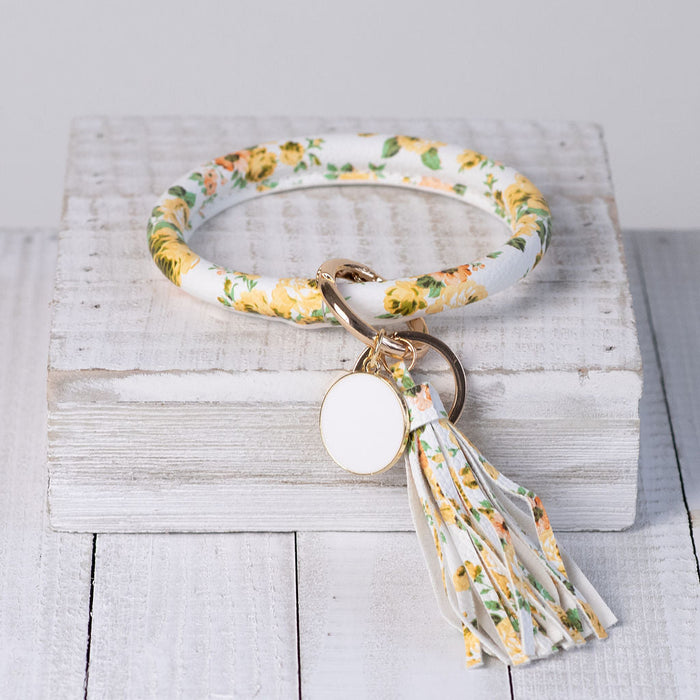 Hannah Hands Free Bangle Keychain-Yellow Floral-Keychain-Lemons and Limes Boutique