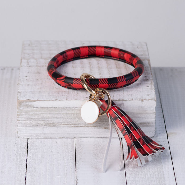 Hannah Hands Free Bangle Keychain-Red Black Buffalo Plaid-Keychain-Lemons and Limes Boutique