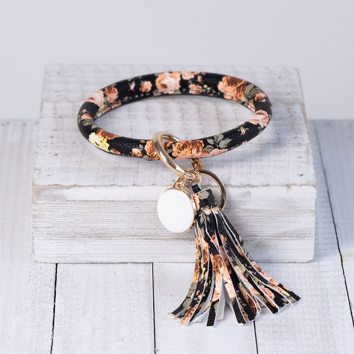 Hannah Hands Free Bangle Keychain-Black Floral-Keychain-Lemons and Limes Boutique