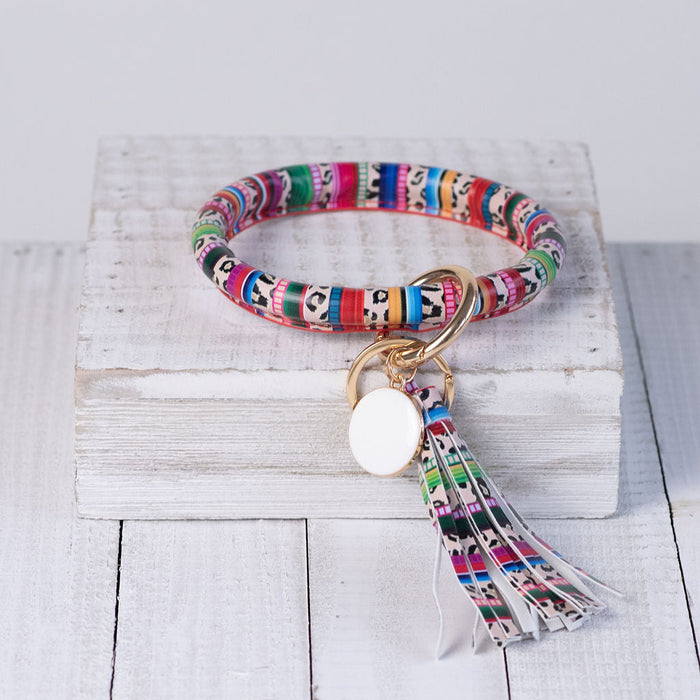 Hannah Hands Free Bangle Keychain-Red Serape Leopard-Keychain-Lemons and Limes Boutique
