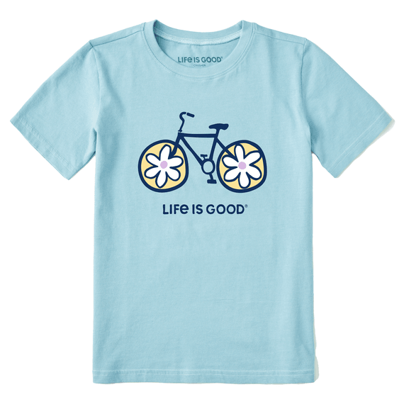Kid's Short Sleeve Crusher Tee Flower Bike in Beach Blue--Lemons and Limes Boutique