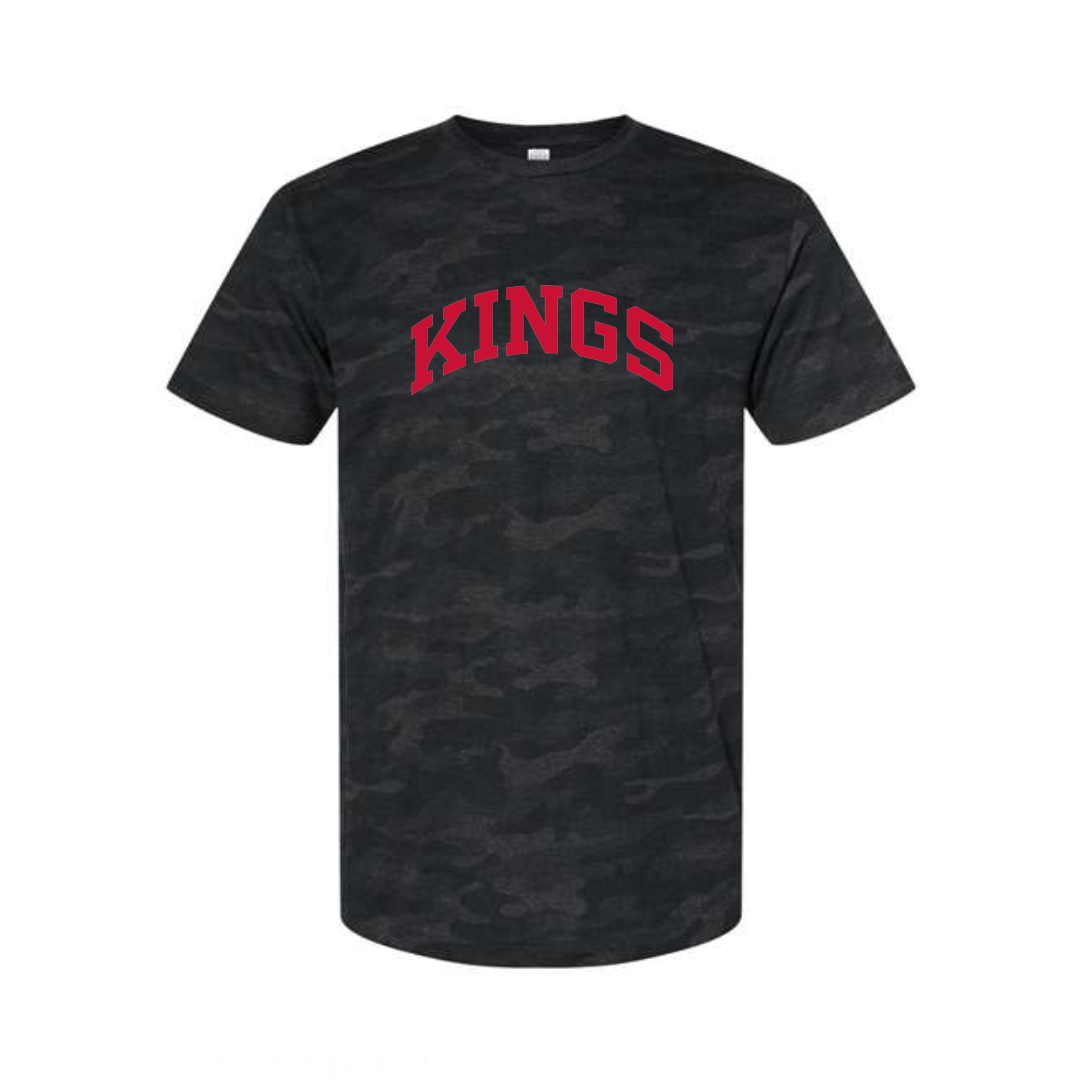 Kings Red Curved Block on Storm Camo Tee- Unisex