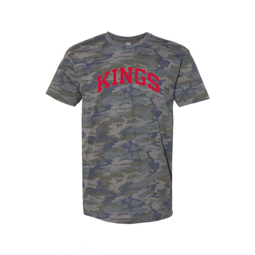 Kings Red Curved Block on Camo Tee- Unisex
