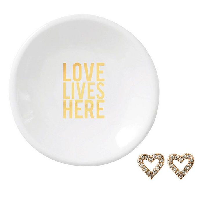 Ceramic Ring Dish & Earrings - Love Lives Here--Lemons and Limes Boutique