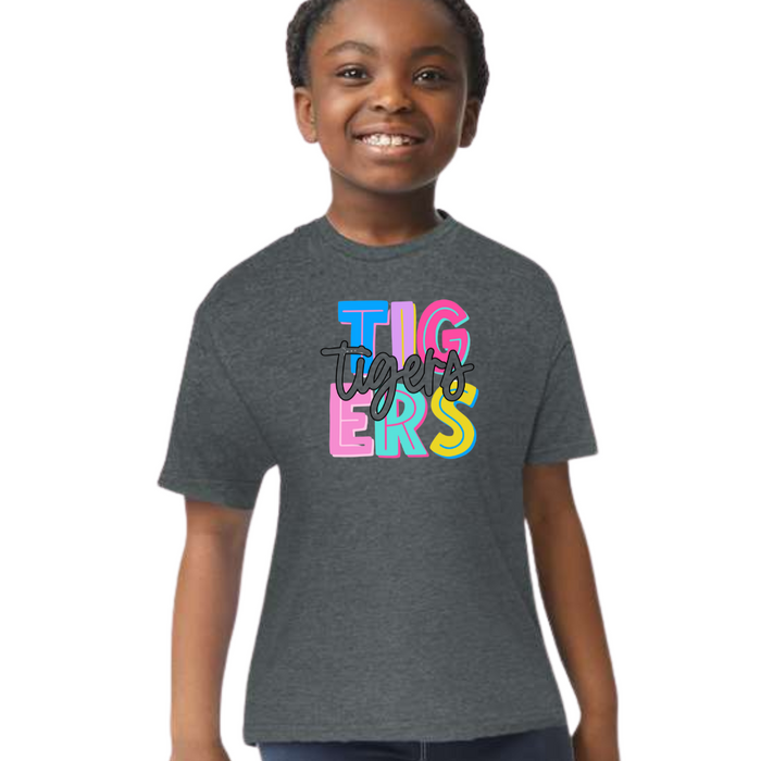 Pastel Tigers Short Sleeve T-shirt on Deep Heather-YOUTH-Lemons and Limes Boutique