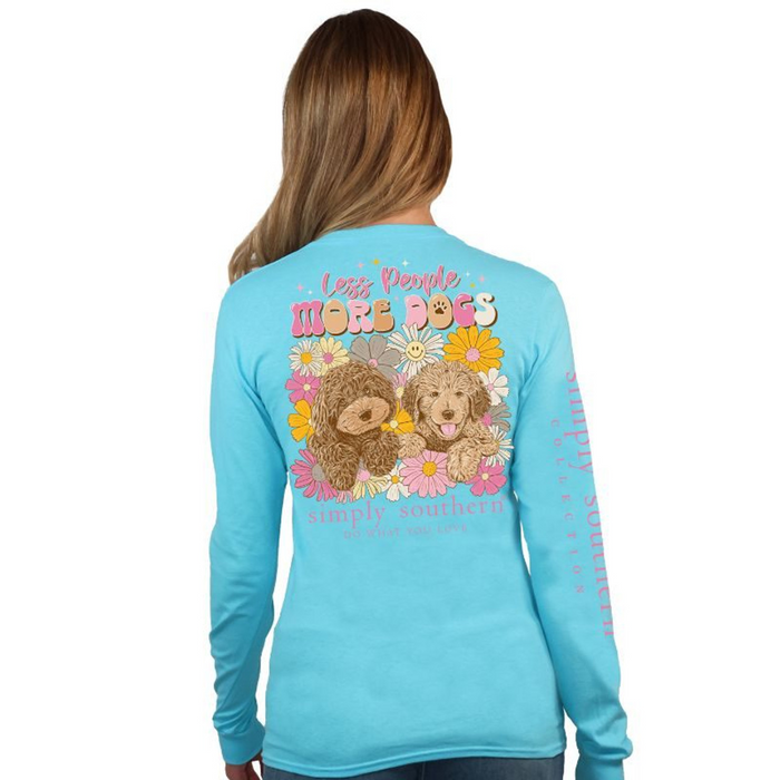 Long Sleeve More Dogs Tee in Pool Blue by Simply Southern--Lemons and Limes Boutique