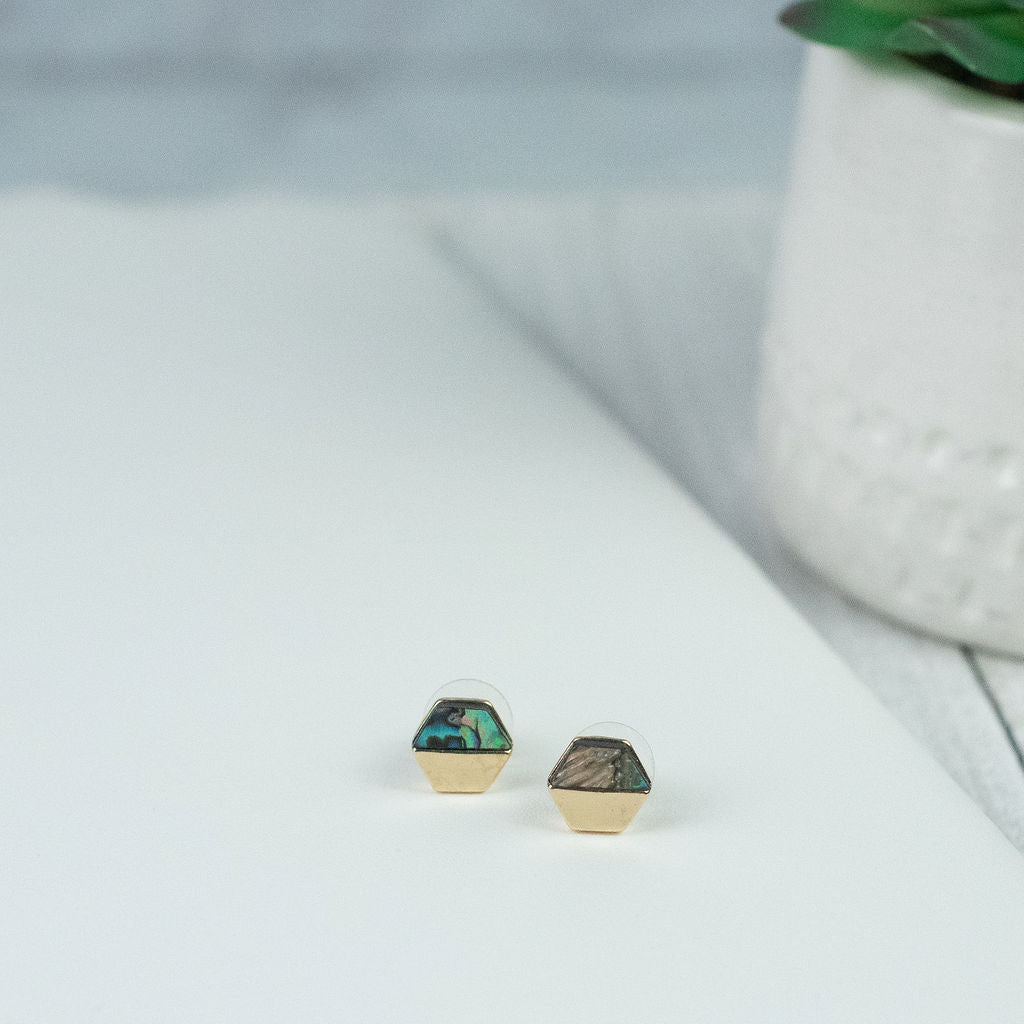 Corinne Abalone Hexagon Stud Earrings--Lemons and Limes Boutique