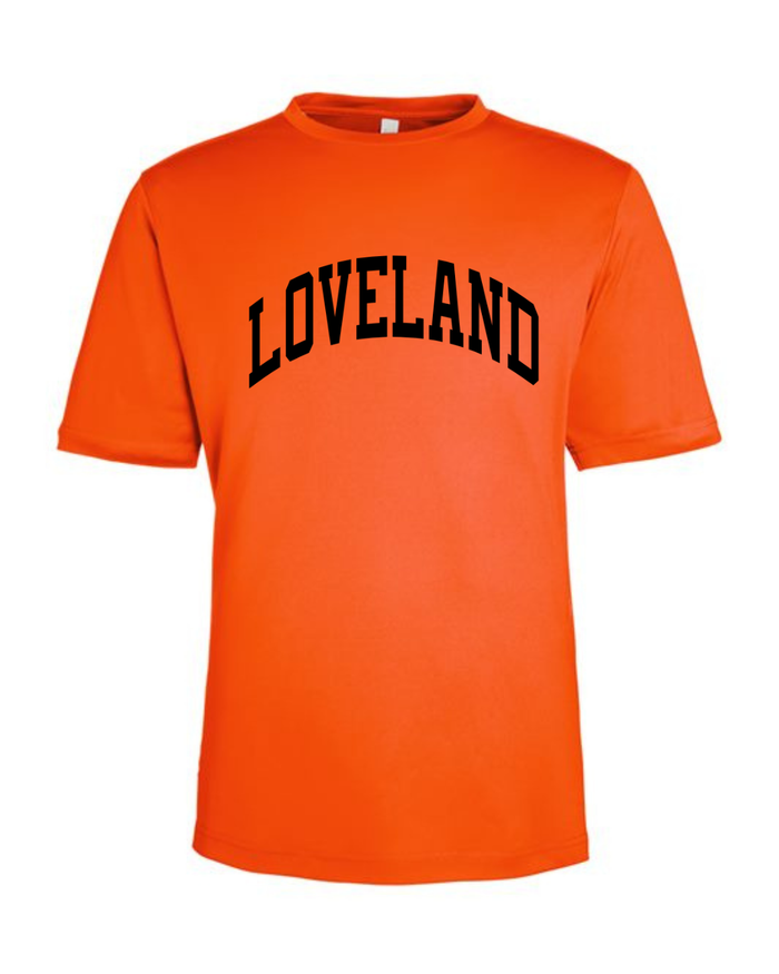 Loveland Curved Performance T-Shirt on Orange-Lemons and Limes Boutique