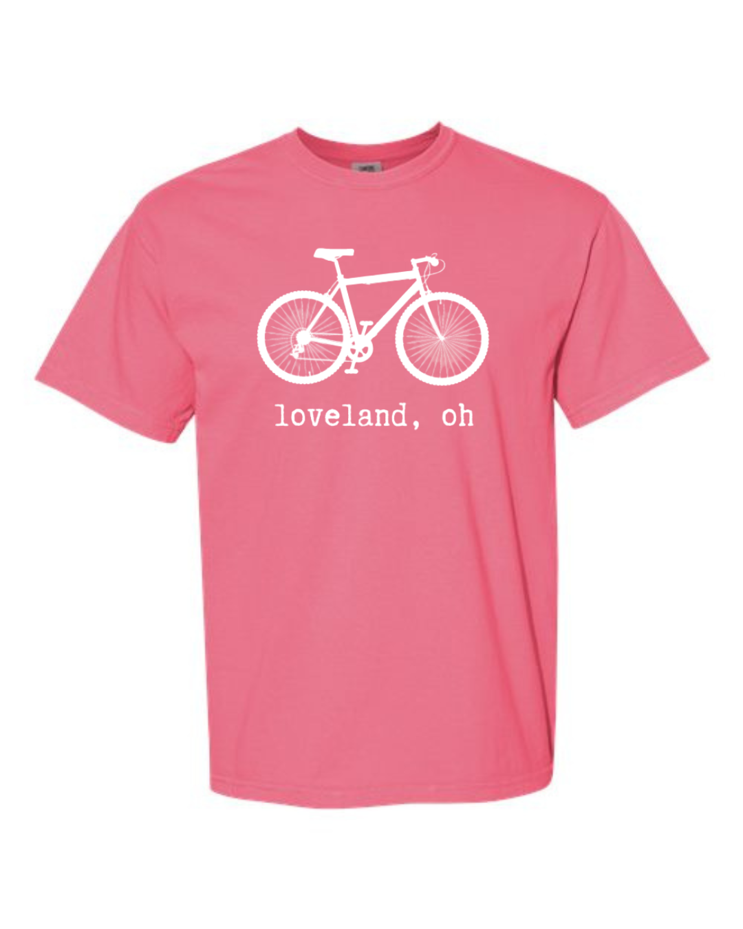 Loveland Ohio Vintage Bike Pigment Dyed T-Shirt on Crunchberry Pink