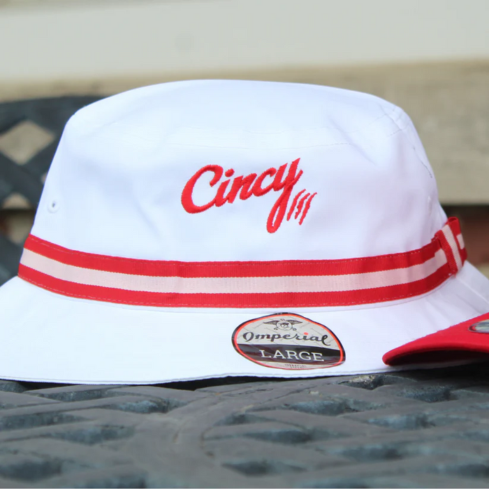 The Little Miami Bucket in White w/ Red Logo by The Cincy Hat-XLarge (7 1/2 -7 3/4)-Lemons and Limes Boutique