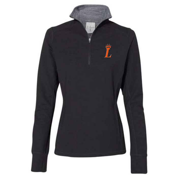 Loveland Women's Embroidered Quarter Zip Pullover on Black--Lemons and Limes Boutique