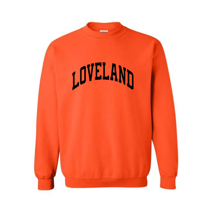 Loveland Curved Black on Orange Crewneck-Lemons and Limes Boutique