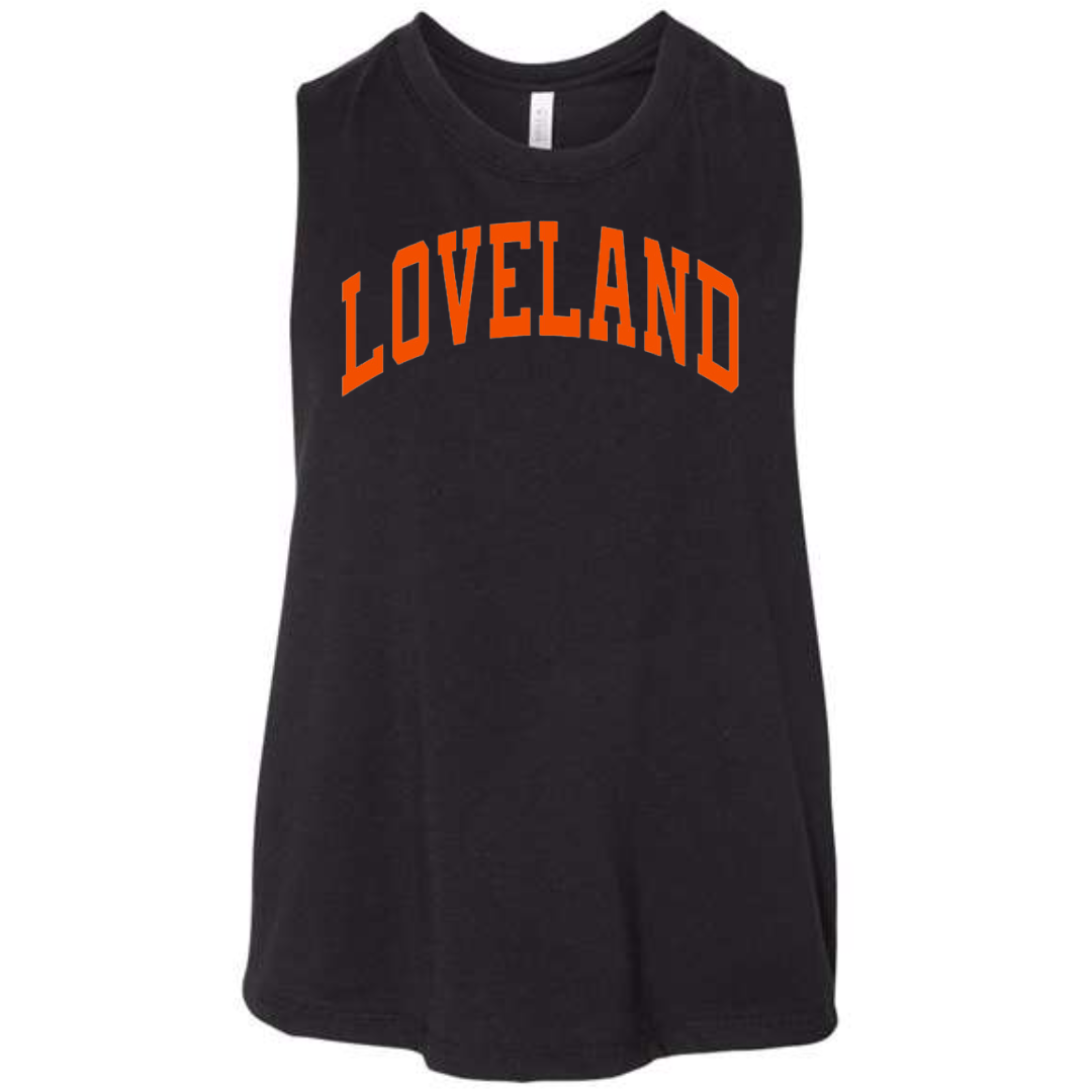 Curved Loveland on Flowy Crop Tank in Black-Lemons and Limes Boutique