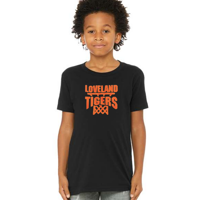 Loveland Tigers Youth Hoops T-Shirt on Basketball in Black--Lemons and Limes Boutique