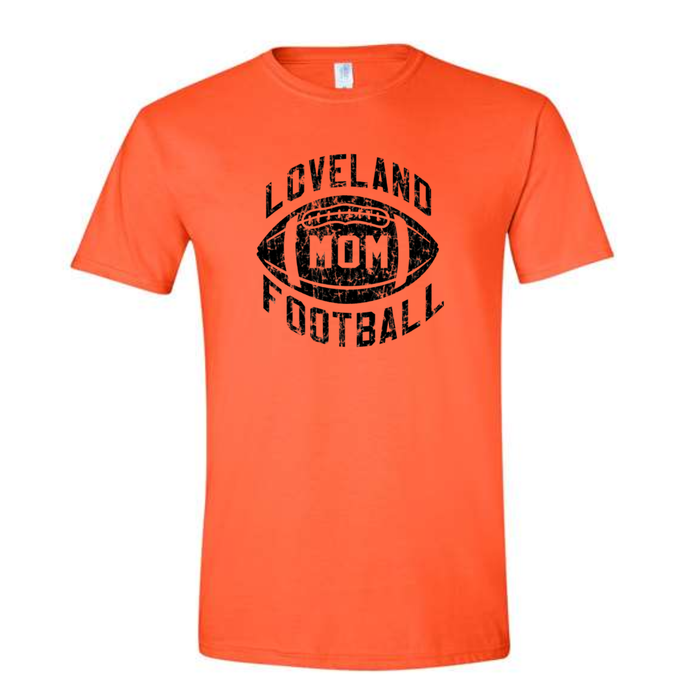 Loveland Football Mom T-Shirt on Orange