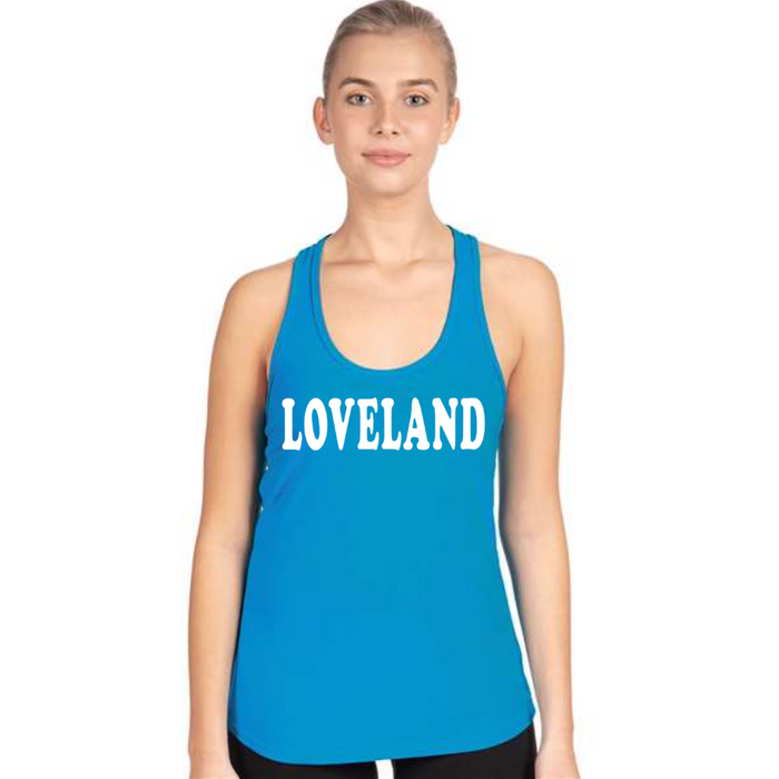 White Loveland Racerback Tank-Turquoise--Lemons and Limes Boutique