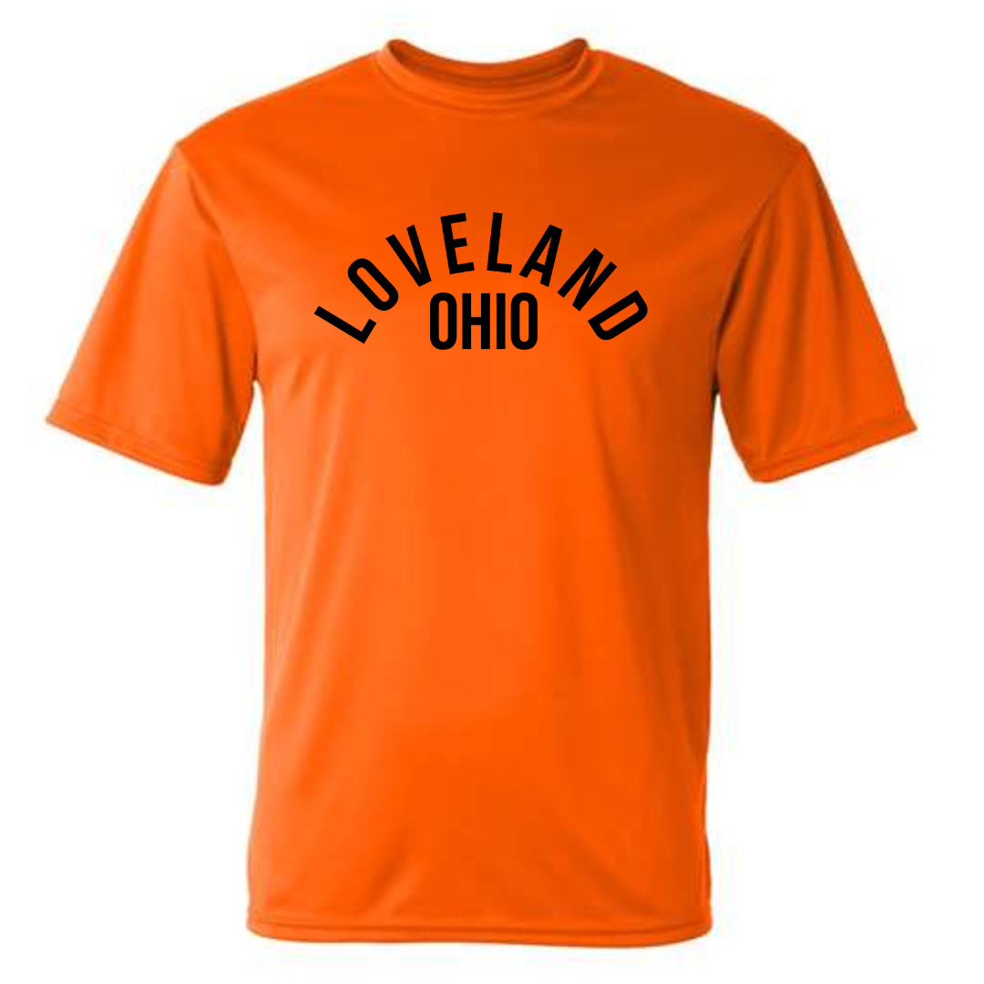Loveland Curved Performance T-Shirt on Orange-Lemons and Limes Boutique