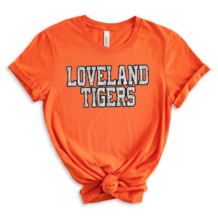 Loveland Tigers Distressed T-Shirt on Heather Orange-Lemons and Limes Boutique
