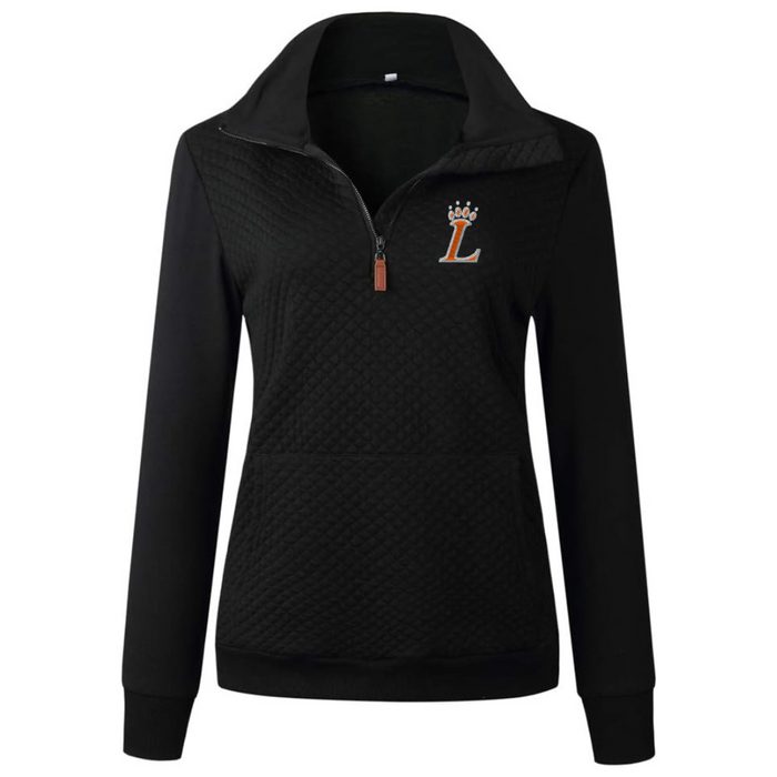 Loveland Embroidered Logo Quilted Black Quarter Zip Pullover (Women's)-Lemons and Limes Boutique