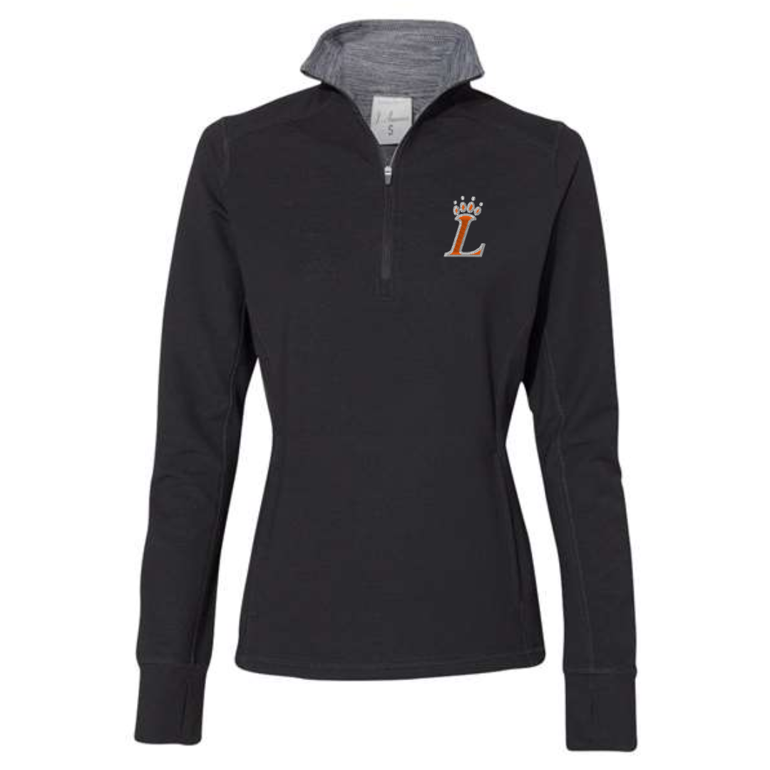 Loveland Women's Embroidered Quarter Zip Pullover on Black-Lemons and Limes Boutique