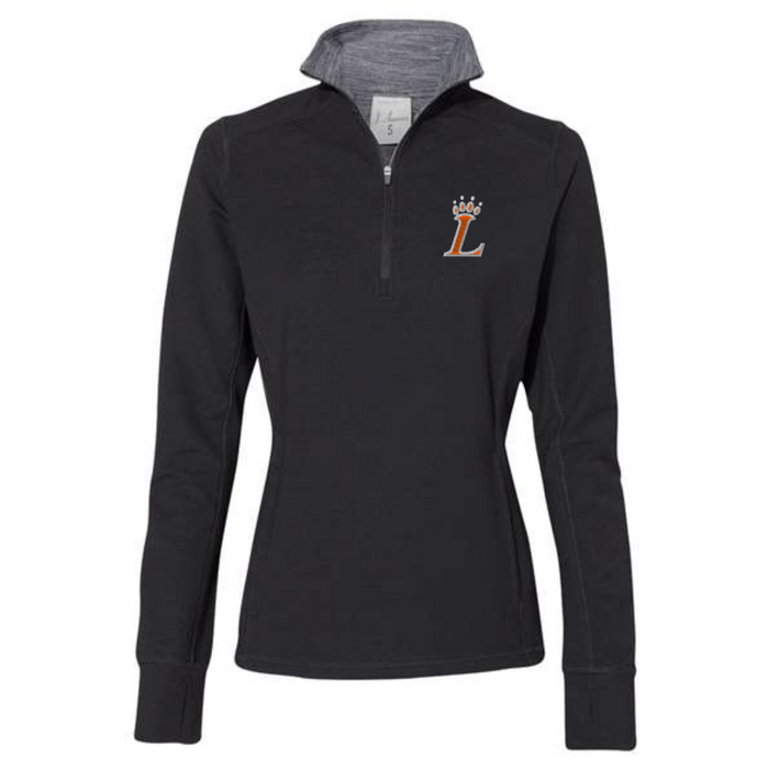 Loveland Women's Embroidered Quarter Zip Pullover on Black-Lemons and Limes Boutique