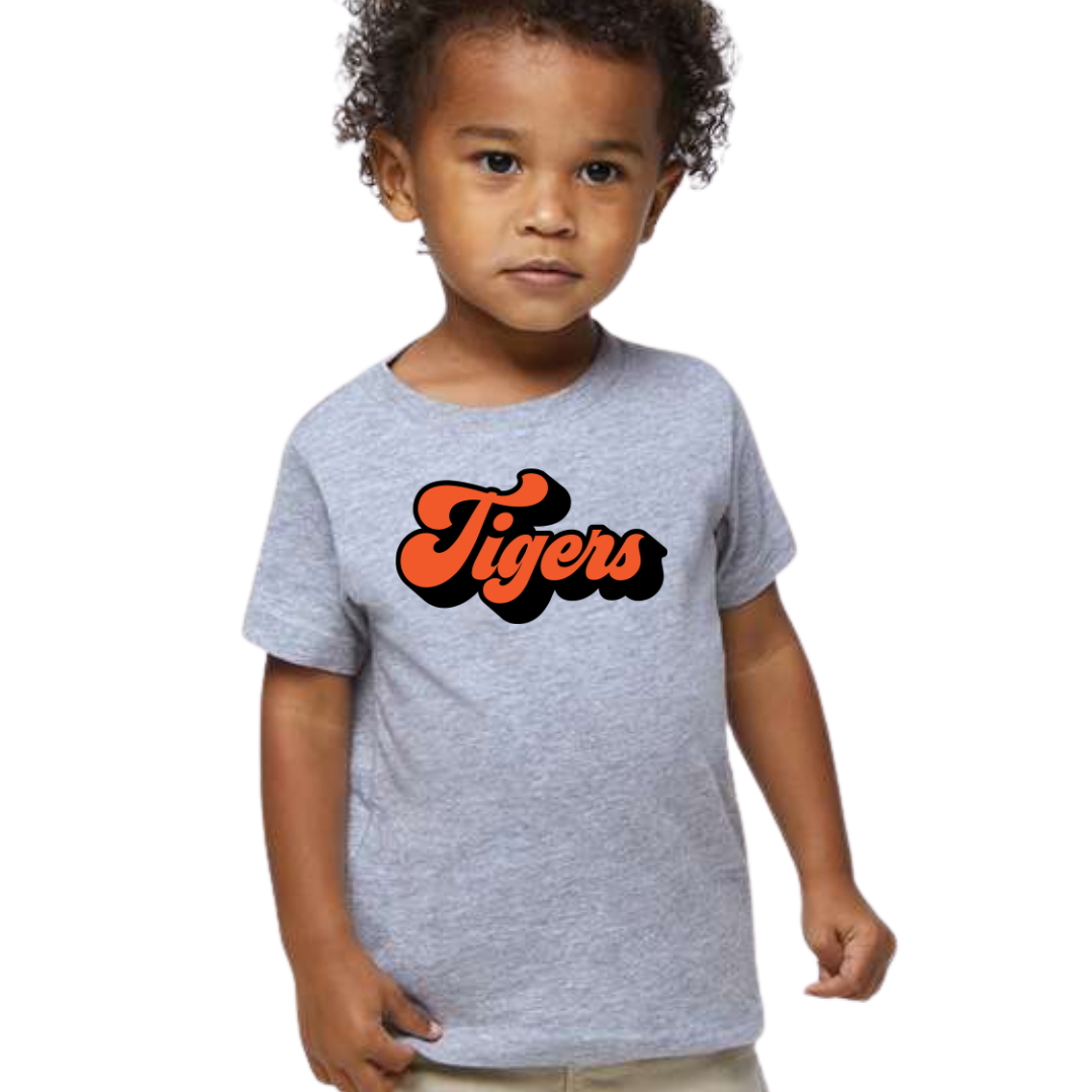 RETIRED-Toddler Retro Tigers T-Shirt on Athletic Gray-Graphic Tees-Lemons and Limes Boutique