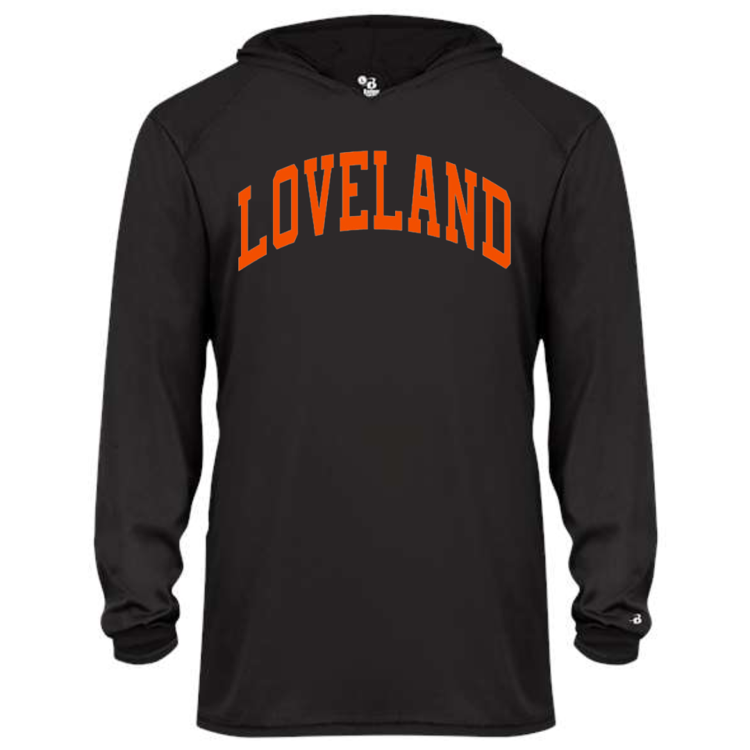 Curved Loveland Black Performance Hoodie-Adult and Youth-Lemons and Limes Boutique