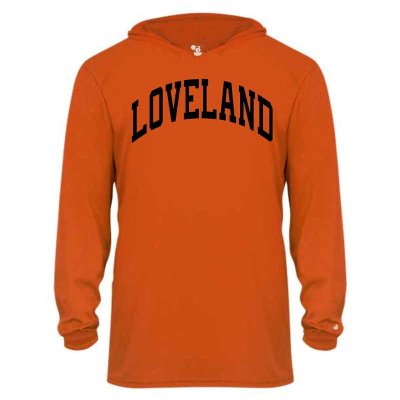 Curved Loveland Orange Performance Hoodie-Adult and Youth-Lemons and Limes Boutique