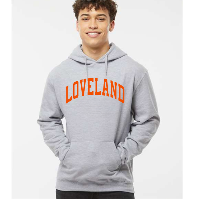 Curved Loveland Orange Hoodie on Athletic Gray-Graphic Tee-Lemons and Limes Boutique