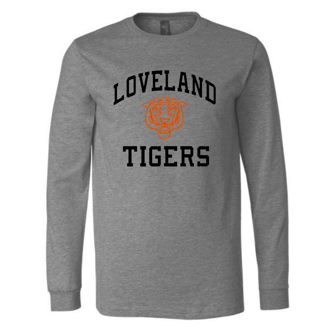 Vintage Loveland Tigers Long Sleeve T-Shirt on Deep Heather Grey-Lemons and Limes Boutique