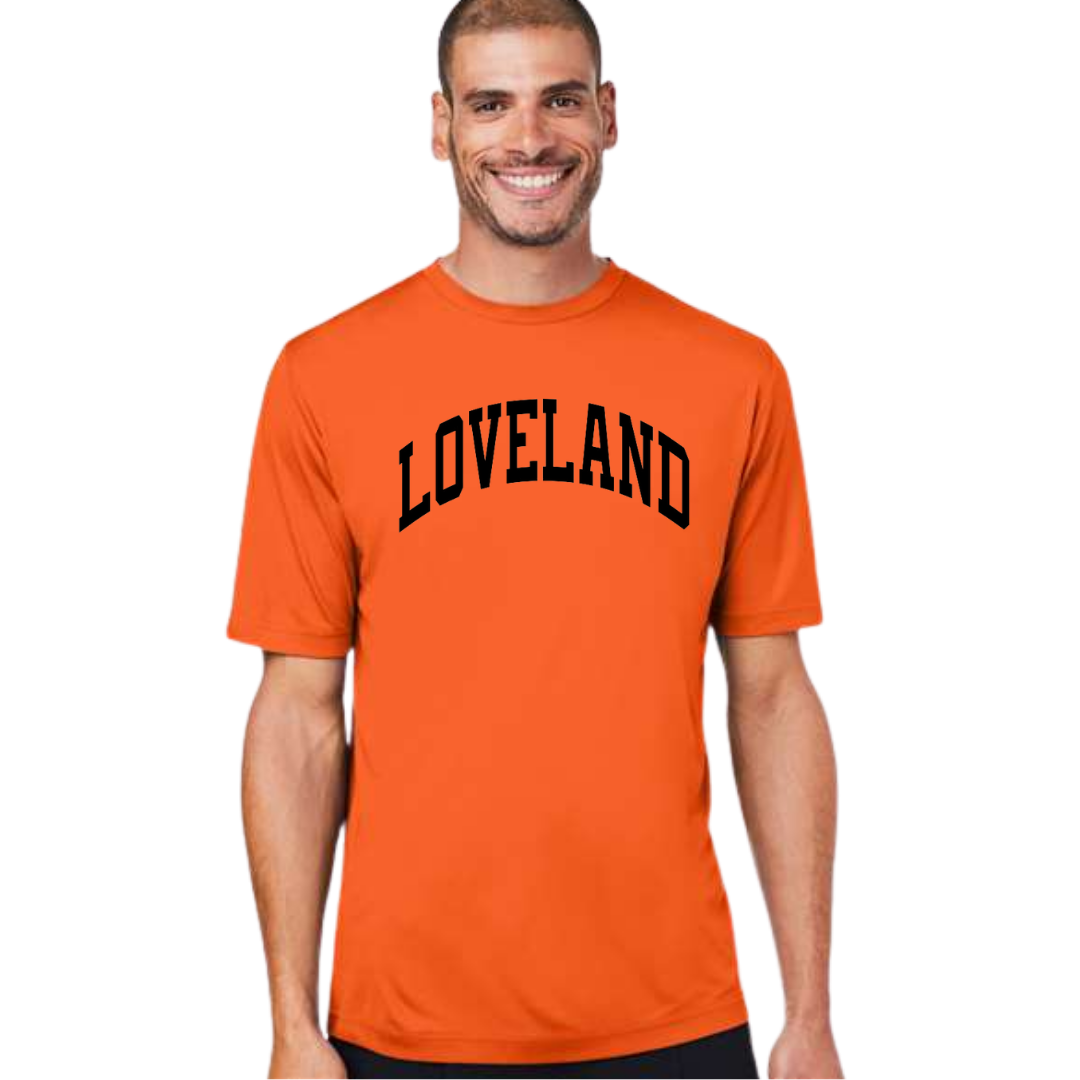 Loveland Curved Performance T-Shirt on Orange-Lemons and Limes Boutique