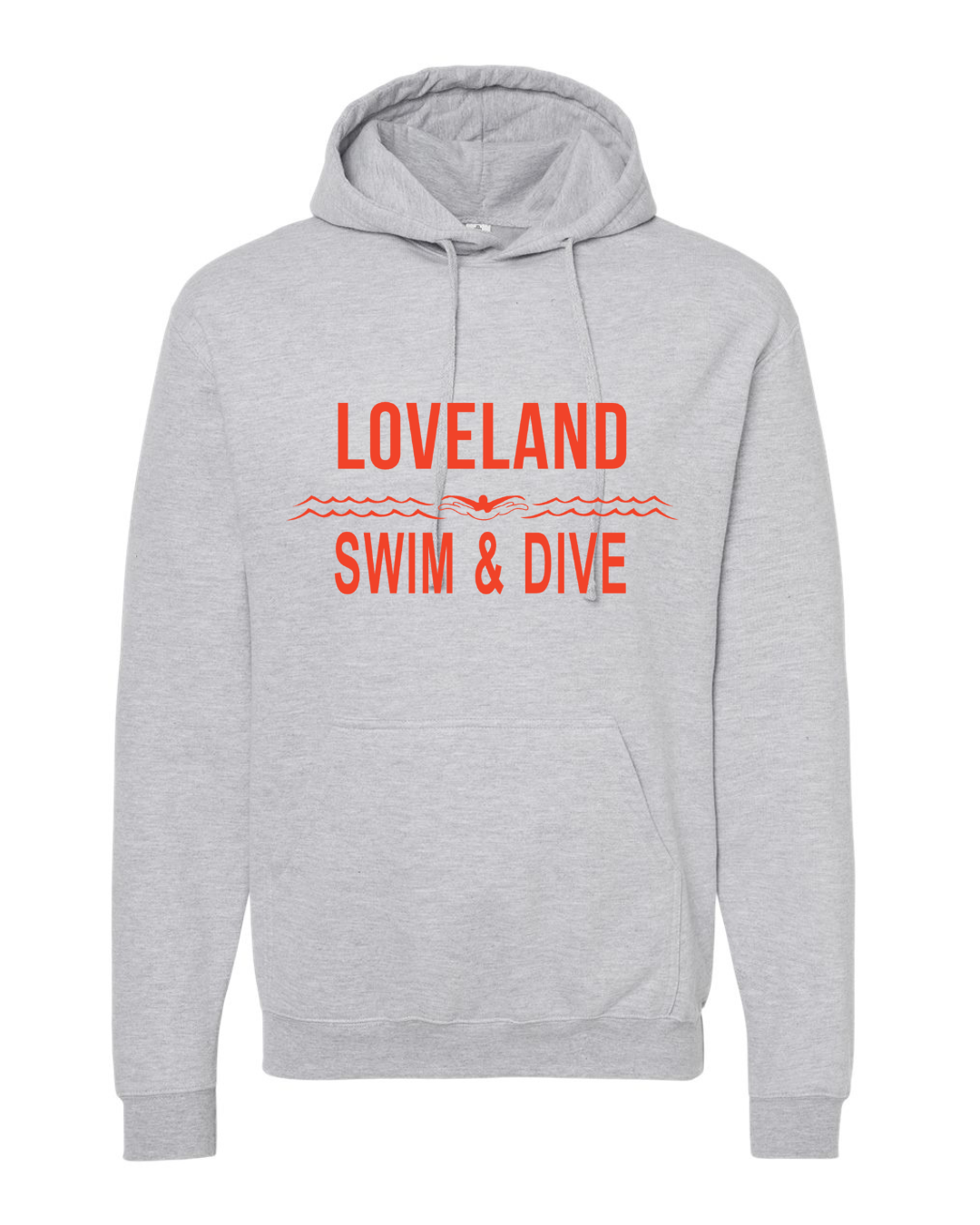 Loveland Swim and Dive in Orange Hoodie on Heather Grey-Lemons and Limes Boutique