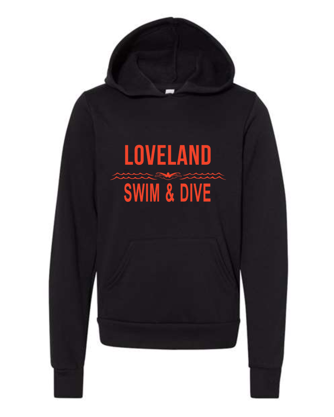 Loveland Swim and Dive in Orange Hoodie on Black