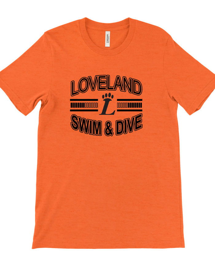 Loveland Swim and Dive Tee on Orange