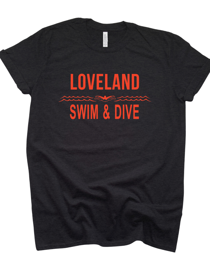 Loveland Swim and Dive in Orange Tee on Black