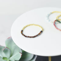 Taylor Gemstone and Gold Beaded Stretch Bracelet-Bracelets-Pietersite-Lemons and Limes Boutique