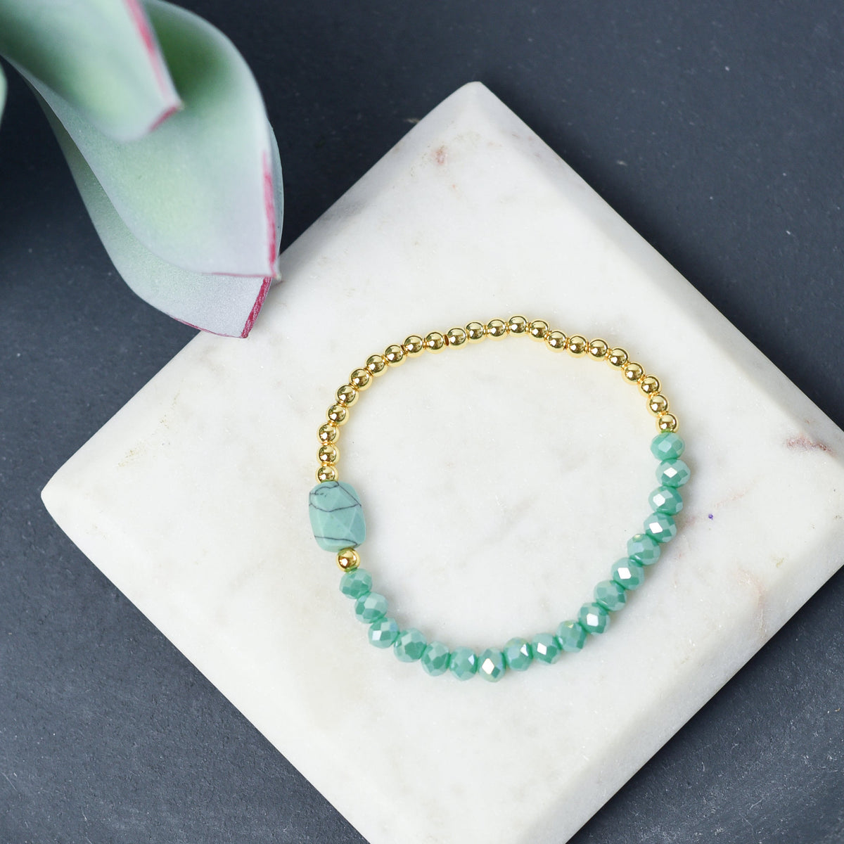 Natura Stone and Bead Stretch Bracelet-Bracelets-Turquoise-Lemons and Limes Boutique