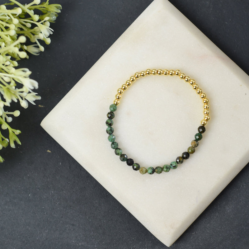 Taylor Gemstone and Gold Beaded Stretch Bracelet-Bracelets-Lemons and Limes Boutique