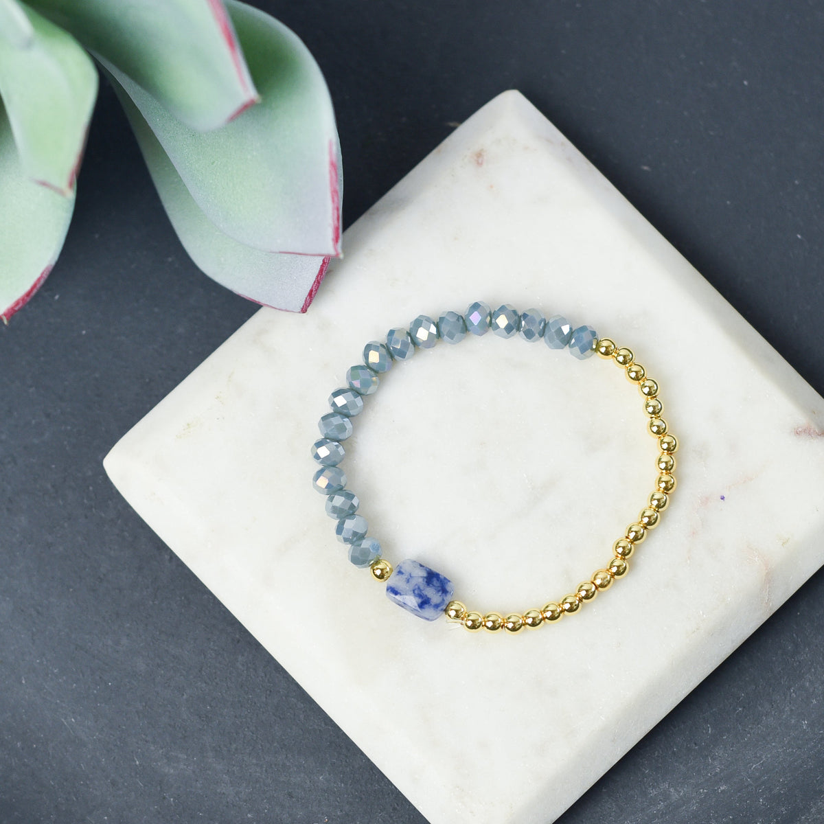 Luxe Collection: Clara Natural Gemstone Stretch Bracelet-Bracelets-Sodalite-Lemons and Limes Boutique