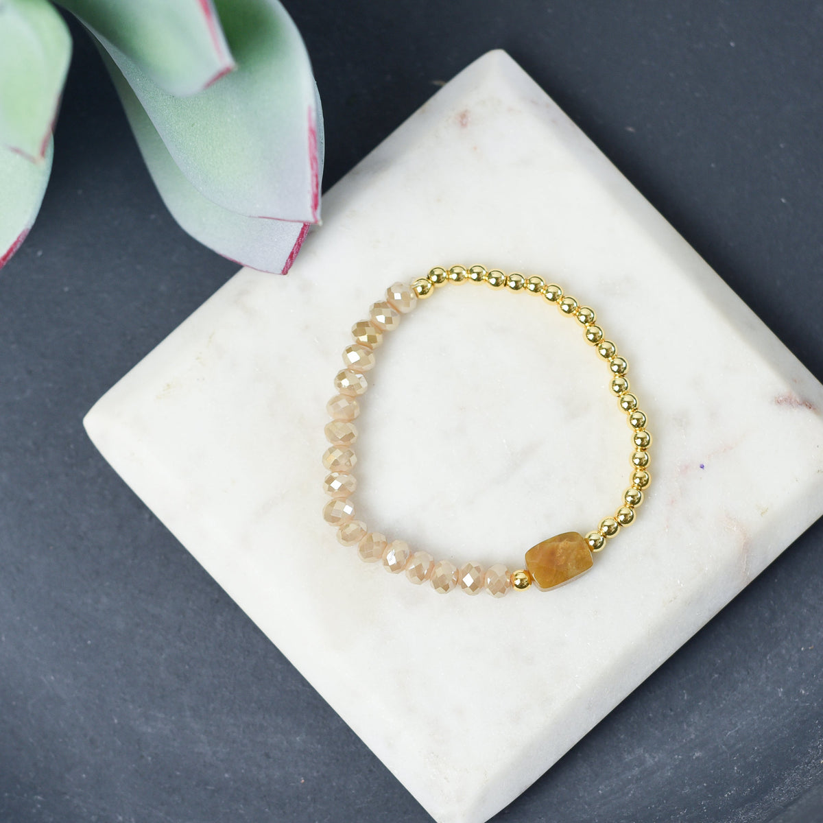 Luxe Collection: Clara Natural Gemstone Stretch Bracelet-Bracelets-Yellow Jade-Lemons and Limes Boutique