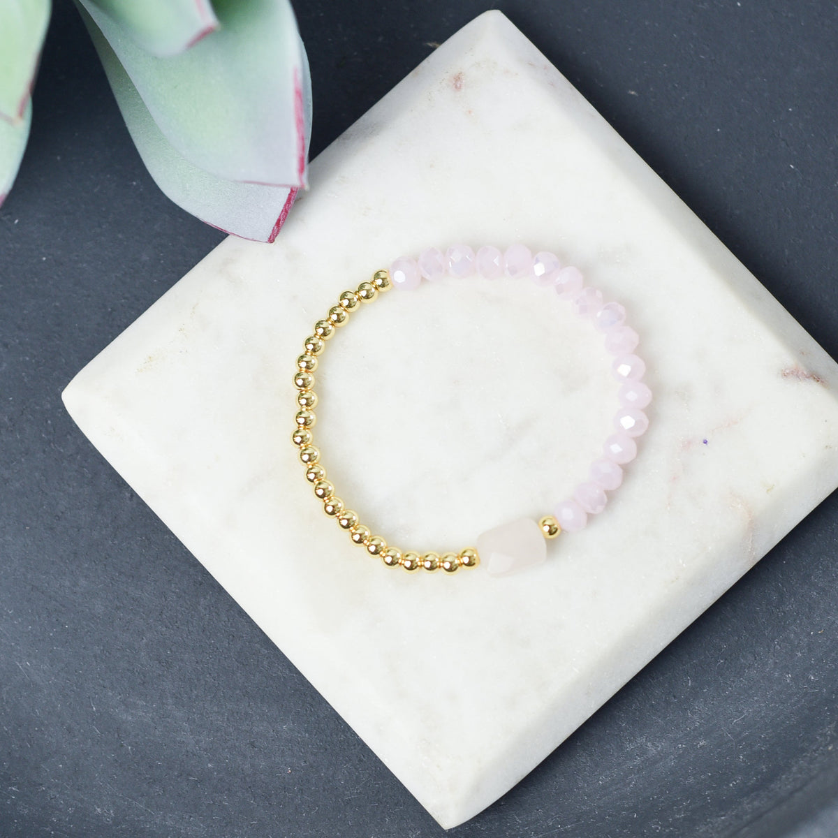 Natura Stone and Bead Stretch Bracelet-Bracelets-Rose Quartz-Lemons and Limes Boutique