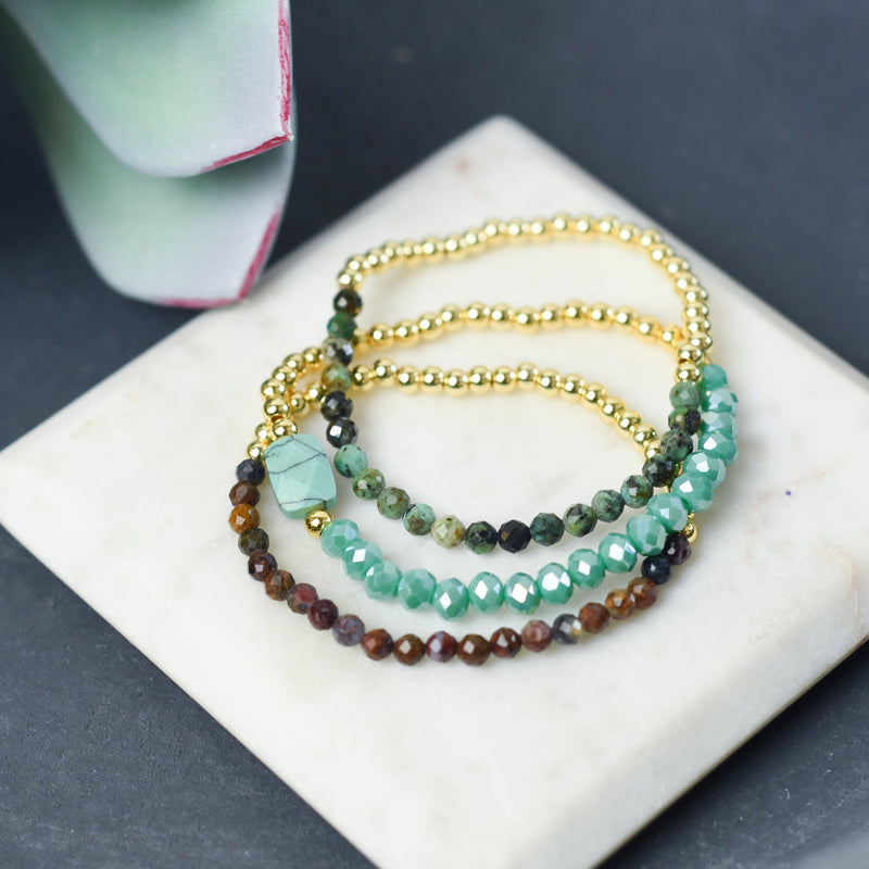 Natura Stone and Bead Stretch Bracelet-Bracelets-Lemons and Limes Boutique